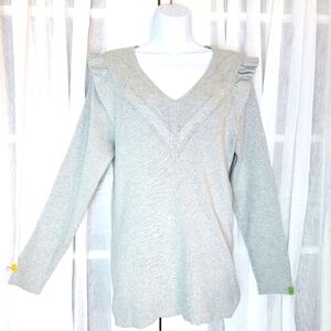 Torrid Ribbed V Neck Sweater Sz 3X Gray Long Sleeve Ruffle Shoulder Cottagecore